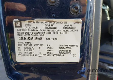 2006 Chevrolet Silverado 1500 Lt2 from USA, damaged, VIN 2GCEK13Z961264945